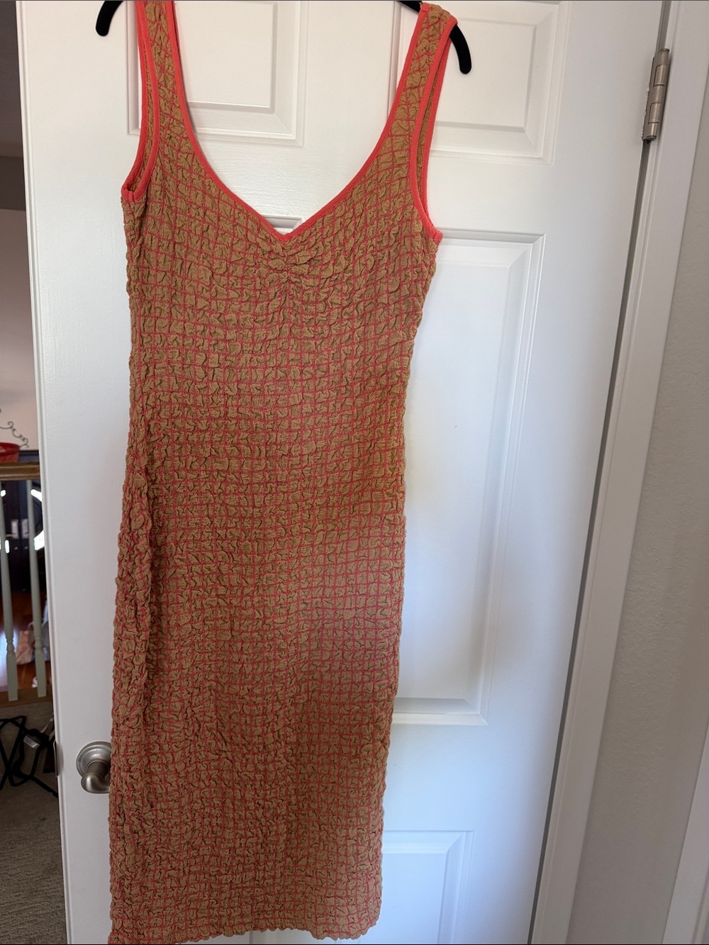 Free People Coral and Tan Textured Midi Dress